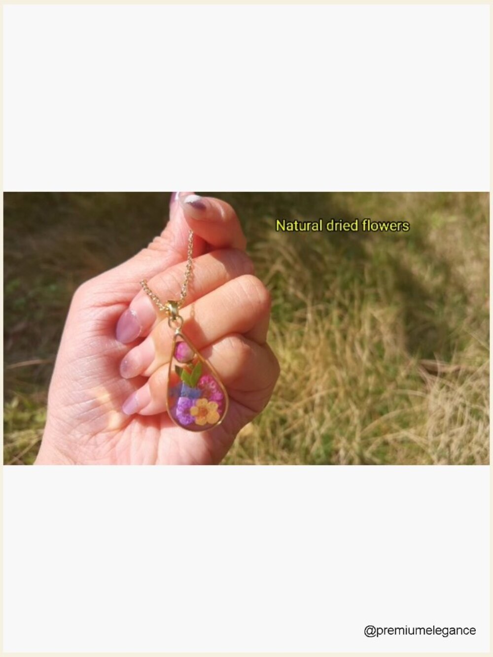 Gold Plated Pressed Flower Pendant Necklace for Women, Dried Real Flower - Picture 7 of 7